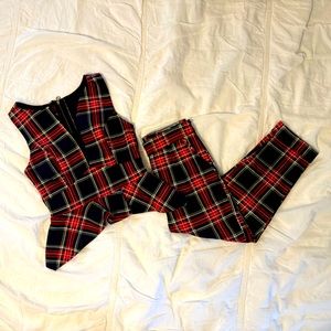 Dolce & Gabbana Tartan Plaid Peplum Top & Pant Set